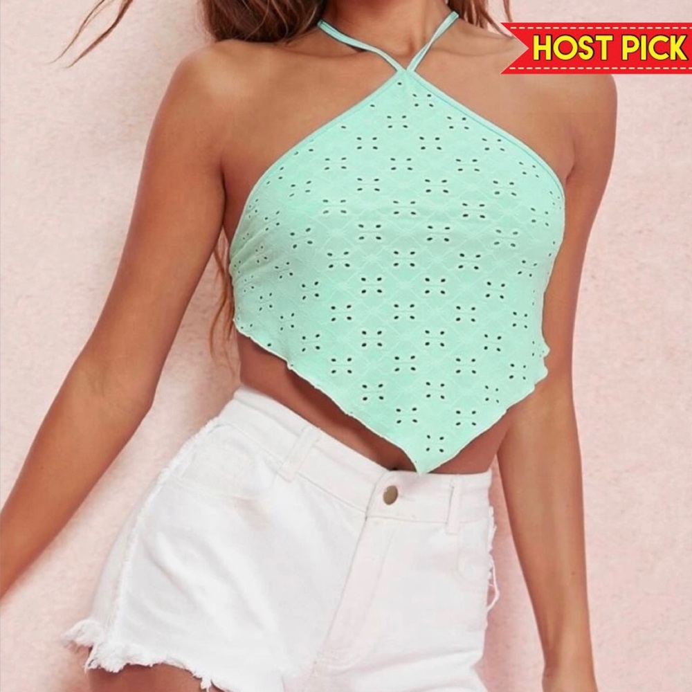 MINT GREEN BACKLESS HALTERED CROP TOP